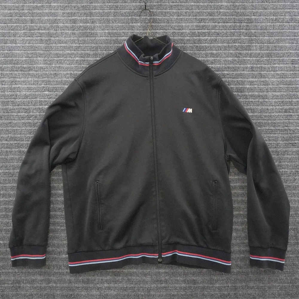 Vintage 80s BMW Track Jacket Mens XL Black M Motorsport Tricolor Stripe Zip Up